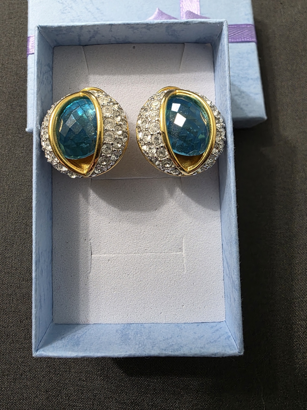Estate Gold Tone Blue Stone Earrings By Designer Joan Rivers - 540